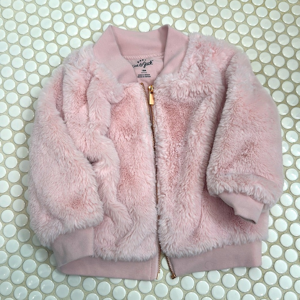 Cat and Jack baby girl pink fur bomber jacket